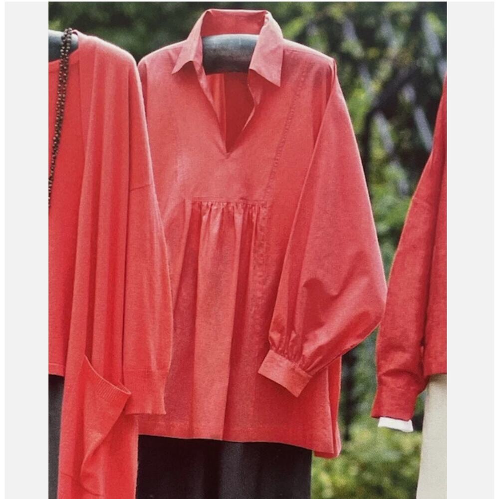 Eskandar Cotton Tunic Shirt One Size Pink Blouse Long Sleeve Lightweight *Read